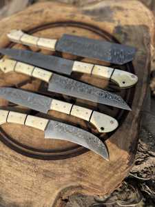 Premium Damascus Kitchen <b>Knife</b> Set Handmade Pattern Steel Chef Cutlery Collection OEM ODM with <b>bone</b> <b>handle</b> kitchen use - Product Image 3