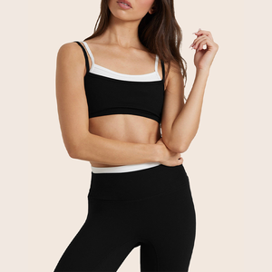 Soutien-gorge de sport MILIENZ pour femme, noir et blanc contrastant, col carré, maintien léger, sans coutures, respirant, en nylon/coton torsadé, pour le yoga - Product Image 1
