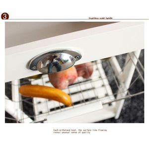 Carrello da Cucina e Sala da Pranzo YJ Bianco con 2 Cassetti, 3 Cestelli, 3 Ripiani e Ruote Girevoli, Spedizione Gratuita - Product Image 4