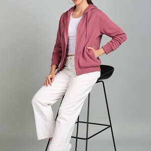Sudadera con capucha y cremallera para mujer, OEM ODM, con cordón ajustable, manga larga, color liso, de algodón transpirable, estilo urbano, oversize - Product Image 6