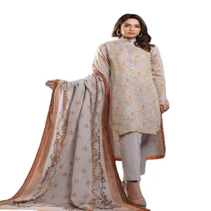 最新品牌巴基斯坦shalwar kameez设计为女性设计师棉/草坪套装印花棉/草坪套装