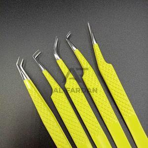 Pince à épiler pour extensions de cils en acier inoxydable AL-FARDAN INSTRUMENTS de haute qualité et durables, couleur jaune néon, design couronne - Product Image 1