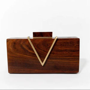 Skill Artisan Dark Acacia Wooden Bohemian Marble Effect Daily Use Square Shoulder Chain Rhinestone Fancy Magnetic Closure Clutch - Product Image 1