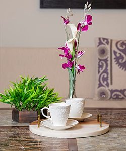 Elegant Half <b>Wood</b> Half <b>White</b> Marble Fusion <b>Tray</b> with Gold Finish Handles Decorative Serving <b>Tray</b> for Home Kitchen Dining Table - Product Image 6