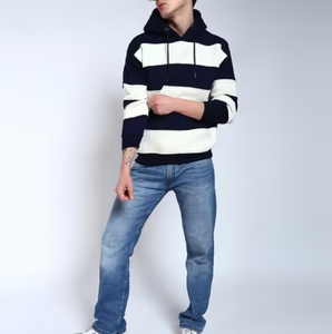 Vente directe d'usine OEM, logo personnalisé, sweat-shirt épais en coton/polyester mélangé, 380 GSM, épaules tombantes, coupe ample pour homme, imprimé rayé - Product Image 6