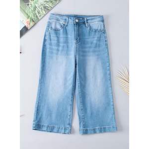 2025 femmes taille haute Capri pantalon jambe large extensible toile Cargo jean avec fermeture à la taille élastique conception respirante - Product Image 5