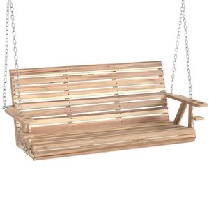 Sedia a Dondolo in Legno Naturale per Esterni, Giardino, Cortile e Veranda - Product Image 5