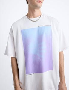 Camiseta Extra Grande Personalizada para Hombre, Manga Corta, Cuello Redondo, Estampado Degradado, Tejido de Jersey de Algodón, Estilo Minimalista Normcore - Product Image 5