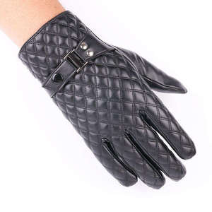 <b>Leather</b> <b>Gloves</b> Wrist Length Quilted Black Thermal Unlined For Winter Casual Wear Black Men's Motorcycle Biker Riding <b>Fingerless</b> - Product Image 6