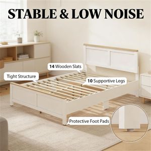 Struttura letto imbottita bianca facile da montare con testiera e design a piattaforma - Product Image 4