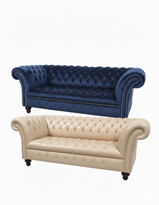 Elegante Sofá Chesterfield de Cuero Genuino con Botones Decorativos, Brazos Cuadrados, Patas de Madera, Dos Plazas, Diseño Moderno para Salas de Estar - Product Image 2