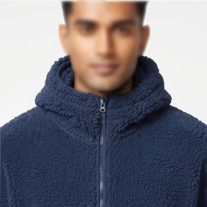 High Quality Hooded <b>Sherpa</b> <b>Fleece</b> <b>Jacket</b> <b>Men's</b> Winter Outerwear Single Button Closure Heavy <b>Fleece</b> Front Logo - Product Image 5