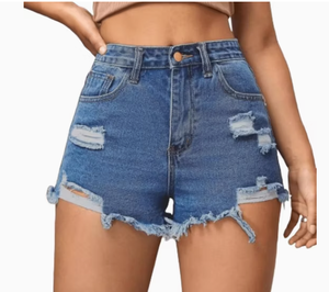 Shorts de Mezclilla Desgastados de Cintura Alta para Mujer, Estilo Casual de Verano, Tela de Algodón Transpirable, Jeans Cortos - Product Image 3
