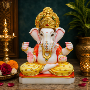 Pure Marble Chaturbhuj Ganesh Statue - 12"Inch | Handcrafted Four-Armed Lord Ganesha Idol | Marble Ganpati Murti for Home Temple - Product Image 1