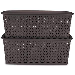 Cestas Rectangulares de Plástico Royal Basket, Paquete Mediano de 2 con Tapas, para Ropa, Juguetes, Armario, Hogar, Sala de Estar, Color MARRÓN OSCURO - Product Image 1