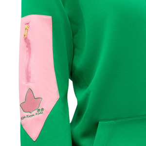 AKA Elite <b>Green</b> Track Jacket with Pink Trim Full Zip Embroidered Crest 1908 Women's Athletic Jacket <b>Green</b> Pink - Product Image 4