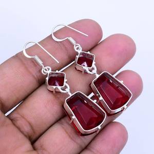 Boucles d'oreilles pendantes en grenat du Mozambique, argent sterling 925, bijoux faits main style bohème, cadeau élégant pour femme - Product Image 2