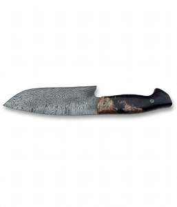 Couteau de cuisine utilitaire en acier Damas spécialement conçu avec manche en bois de burl violet stabilisé, pièce d'exposition artisanale - Product Image 1