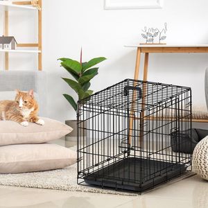Gabbia per Cani Nera da 30 Pollici con Doppio Meccanismo di Chiusura, Maniglia Singola e Doppia Porta - Product Image 1
