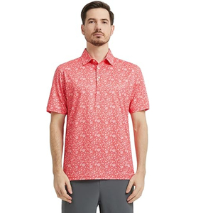 Men's Short Sleeve Printed Golf Shirt Regular Fit <b>Knitted</b> Quick Dry Red <b>Patterned</b> Design - Product Image 5