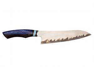 Couteau de chef japonais en acier forgé artisanal, manche en résine bleue, outil de cuisine - Product Image 4