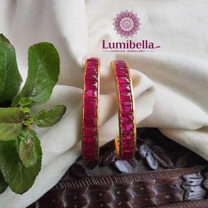 24K Gold Plated <b>Ruby</b> Stone Kempu Bangles-Ethnic Brass <b>Bracelet</b> with Quartz Pearl & Diamond Accents - Product Image 3
