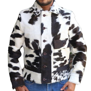 Dernier design, services OEM pour hommes, veste en cuir avec poils de vache, poche zippée personnalisée, vestes en cuir et fourrure de vache pour hommes - Product Image 1
