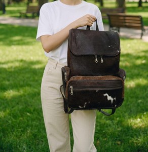 Sac à dos en cuir de vachette rustique, pour voyage, ordinateur portable, école, multifonction, grande capacité, fermeture à glissière, unisexe, HNBP-0034, 20-35L - Product Image 2