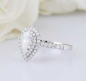 Classic Pear Cut 1Ct Moissanite Halo <b>Ring</b> 925 Sterling Silver Rhodium Plated Wedding Elegant Promise For Partners - Product Image 1