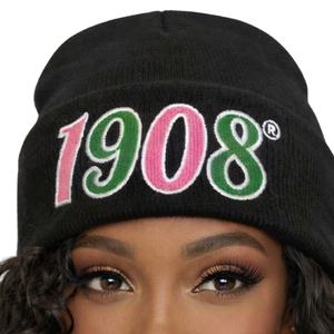 1908 Black Beanie Embroidered Knit Hat Warm <b>Winter</b> <b>Cap</b> Stylish Streetwear Fashion Accessory Comfortable Fit - Product Image 2