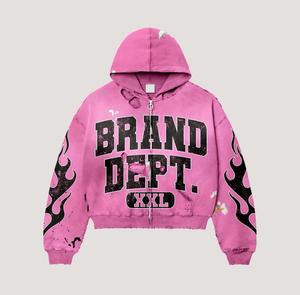 Oversized Zip Hoodie Unisex Streetwear Flame Print Cotton French Terry Hooded Sweatshirt Autumn Screen Printed Zipper Hoodies - Product Image 2