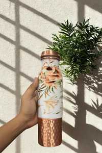 Bouteille d'eau en cuivre martelé à imprimé floral, bouteille à boire ayurvédique en cuivre pur, étanche, réutilisable, bouteille en cuivre écologique - Product Image 6