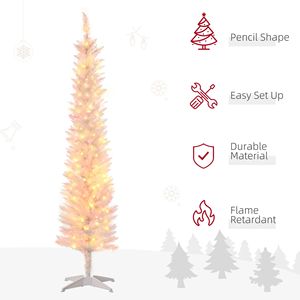 6 Alberi di Natale Artificiali Preilluminati con Luci LED Colorate, Forma a Matita e Superficie Bianca, Decorazioni Luminose Natalizie - Product Image 4