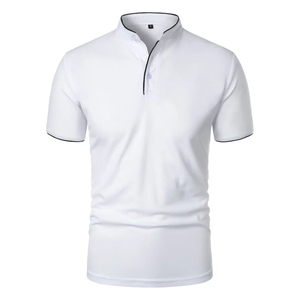 Camiseta Polo Blanca Personalizada al por Mayor, Manga Corta, Cuello Mandarín, para Hombre, con Ribete en Contraste, Estilo Casual, Deportivo, para Golf - Product Image 1