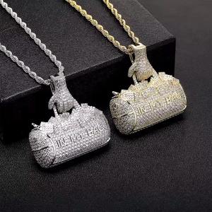 Colliers pendentifs Iced Out « IN MY BAG » en laiton plaqué or, motif sac à main, bijoux tendance pour rappeurs et fans de streetwear - Product Image 5