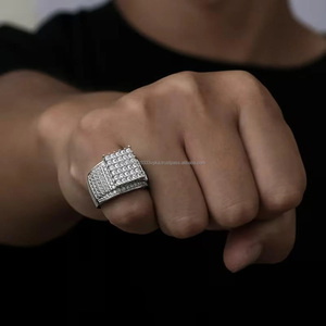 Rhodium Plated Round Brilliant Cut Men's <b>Ring</b> 925 Sterling Silver Engagement <b>Iced</b> Out Hip Hop Style for Wedding Gift Jewelry - Product Image 3