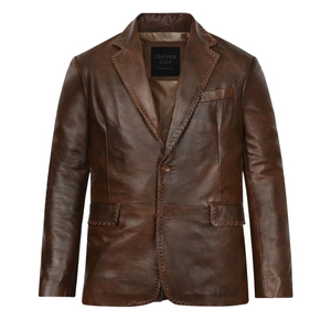 Blazer de Cuero Genuino Marrón Vintage para Hombre, Corte Entallado, Chaqueta Formal - Product Image 3