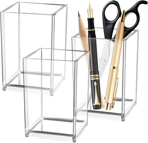 Porte-crayons transparent en acrylique, porte-crayons carré moderne en acrylique transparent, 3 pièces, porte-crayons promotionnel - Product Image 1