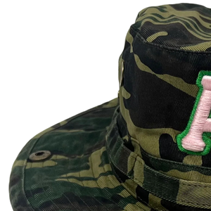 AKA <b>Camo</b> Boonie Hat Pink Embroidered Letter Camouflage Wide Brim Outdoor Adjustable Cotton Headwear Casual Fashion Hat - Product Image 3