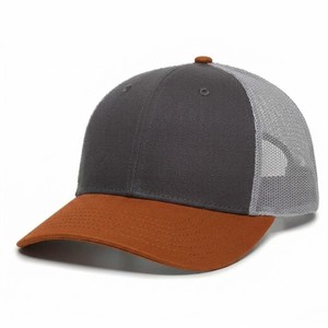 Unisex Custom Logo Trucker <b>Cap</b> <b>Grey</b> and Brown Mesh <b>Baseball</b> Hat Adjustable Snapback Casual Outdoor Breathable Summer <b>Cap</b> - Product Image 1