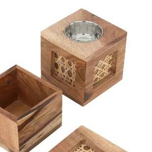 Ensemble de brûleurs d'encens en bois et rotin, luxe, en bois de manguier, encensoir Bakhoor avec incrustation en cannage tressé, boîte de rangement et plateau assortis - Product Image 6