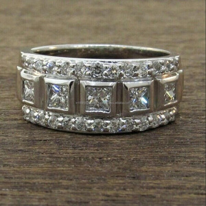 Five Stone Bezel <b>Set</b> Princess Cut Gold Plated 925 <b>Sterling</b> <b>Silver</b> Wedding Groom <b>Ring</b> Iced Out Design Anniversary Gift for Him - Product Image 1