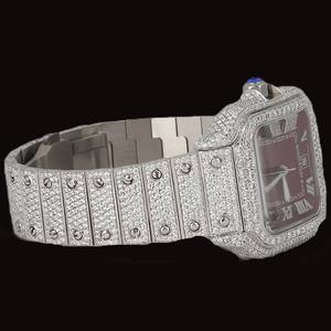 Nuevo Reloj de Lujo con Certificado de Moissanita, Caja Cuadrada con Números Romanos, Esfera Roja, Estilo Hip Hop, Brillante, Colección Personalizada para Fiestas - Product Image 5