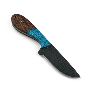 Couteau de chasse en acier au carbone thermolaqué avec manche en bois et résine turquoise, lame fixe, pour camping et extérieur, vente en gros, OEM - Product Image 2