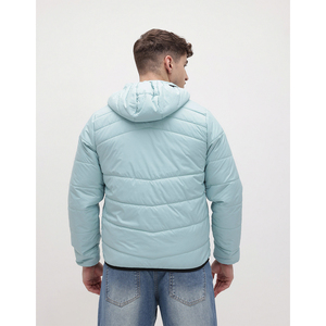 <b>Men's</b> Light Blue Hooded Puffer Jacket Windproof Slim Fit Winter Casual Zipper Closure Polyester Wadding <b>Coat</b> - Product Image 2