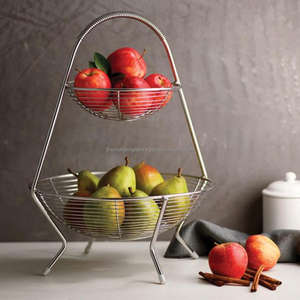 Panier de rangement de légumes de Fruits de haute qualité nickelé belle qualité panier de Fruits à 2 niveaux panier en métal décoratif Offres Spéciales - Product Image 5