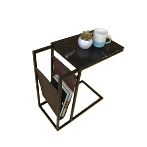 Mesa auxiliar de café con diseño reversible en forma de C moderna con estante de madera para aperitivos, sala de estar, sofá, cama, Material de Metal - Product Image 1