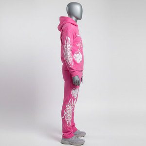Conjunto Deportivo de Poliéster con Capucha Rosa, Resistente al Viento, con Estampado de Calaveras Cruzadas, Manga Larga, Corte Ajustado, Ropa Urbana para Adultos Unisex, Ropa de Invierno - Product Image 3