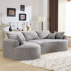 Divano Moderno in Tessuto Ciniglia Grigio Compresso Senza Struttura da 124,5 Pollici con 3 Cuscini Schienale e 4 Cuscini Decorativi per Soggiorno - Product Image 6