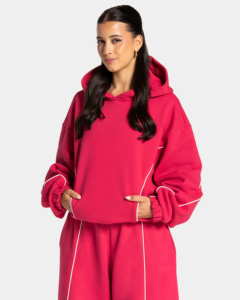 Ensemble de survêtement rouge cerise pour femme, coupe ample, couleur unie, poches latérales, 100 % coton, avec passepoil, tendance - Product Image 6